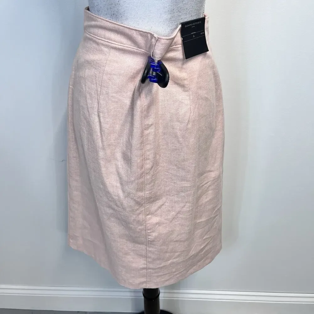 Banana Republic Trouser Skirt size 6 Petite Pink Linen Herringbone Midi Career